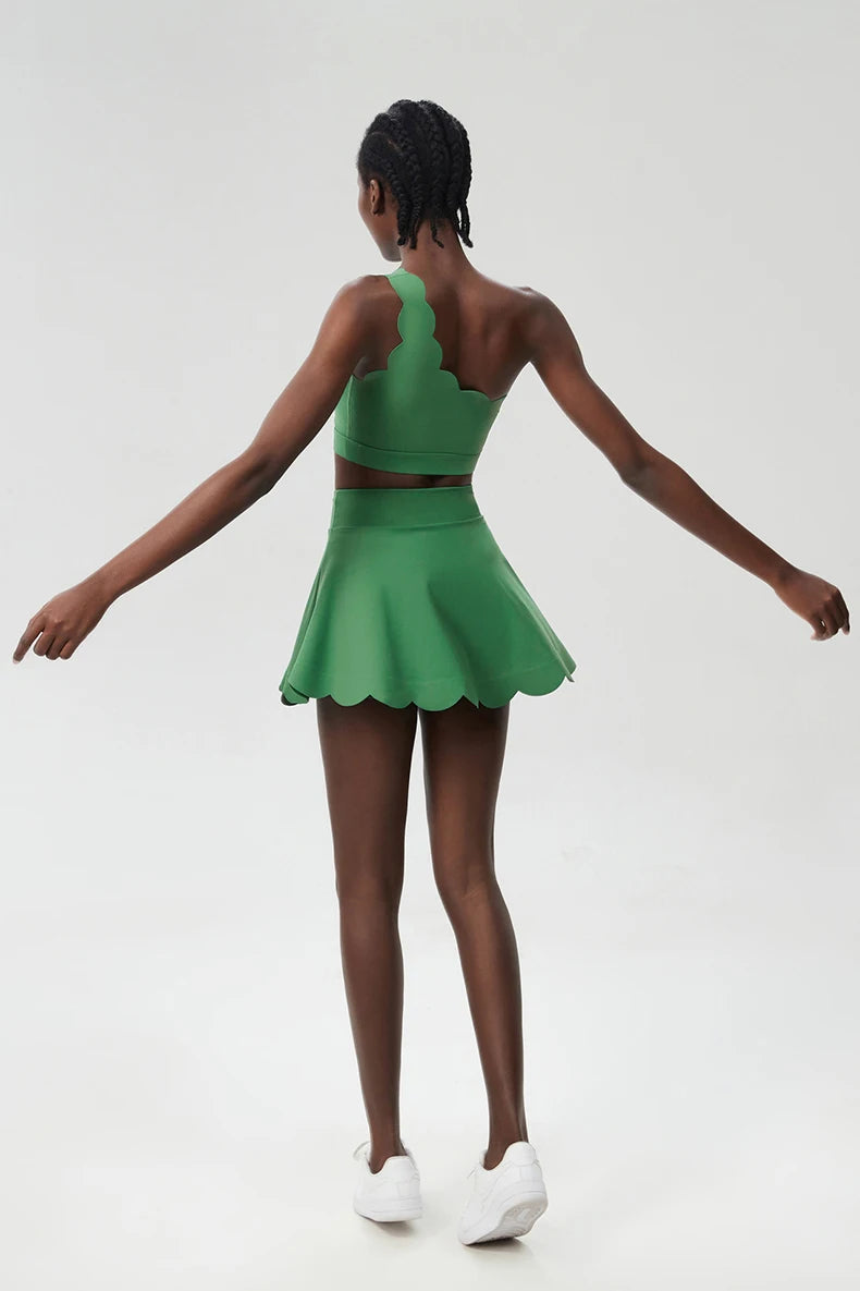 3 Piece Women’s Fitness Yoga Set – Quick Dry Gym Outfit with Sports Bra, Skirt & Cover Top