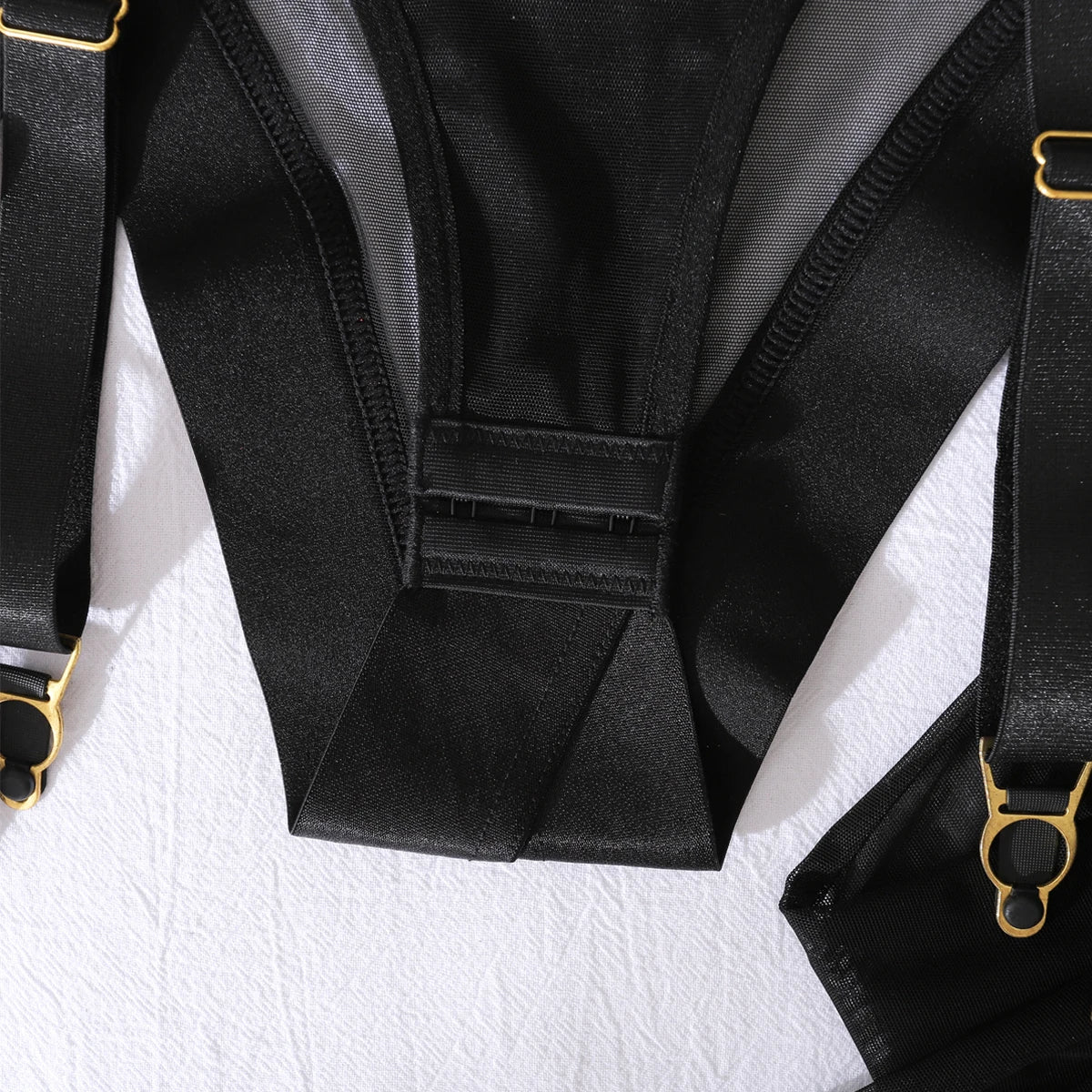 Sheer Mesh Off Shoulder Bodysuit 2 Piece Set – Sexy Open Crotch Stocking Body Lingerie