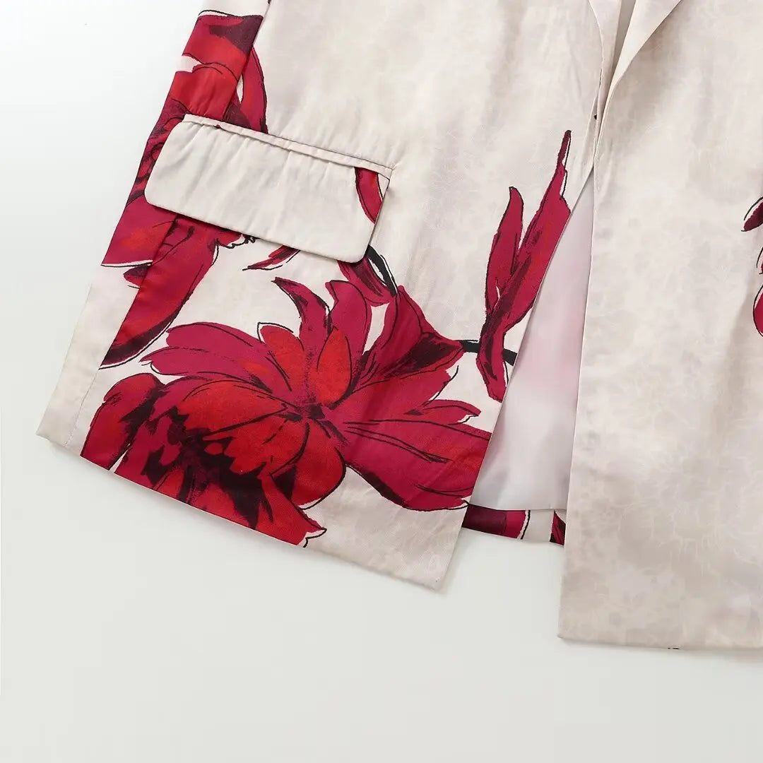 PRINT RED FLOWER BLAZER and PANTS SUIT