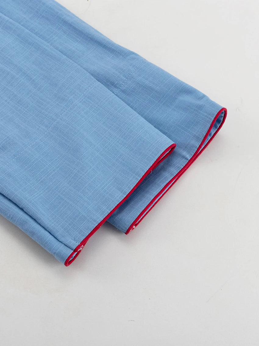Cotton Blue Pajama Set for Women – Long Sleeve Button-Down Sleepwear with Pants