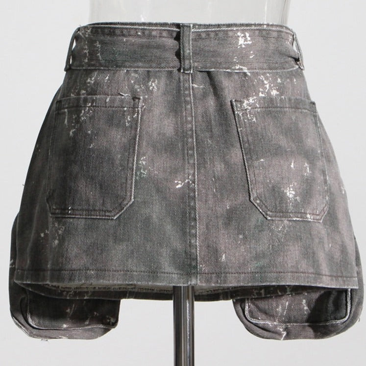 CATALINA MINI GREY DENIM SKIRT with BIG POCKETS