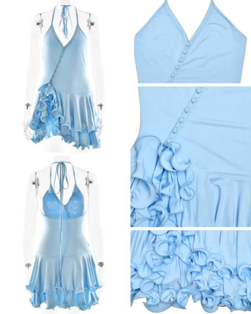 Women’s Ruffle Hem Bodycon Mini Dress – V-Neck Long Sleeve A-Line Party Dress