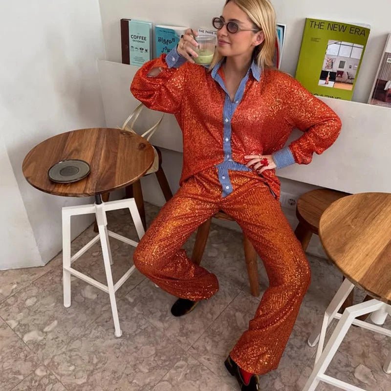SEQUIN BLOUSE and PANTS SET