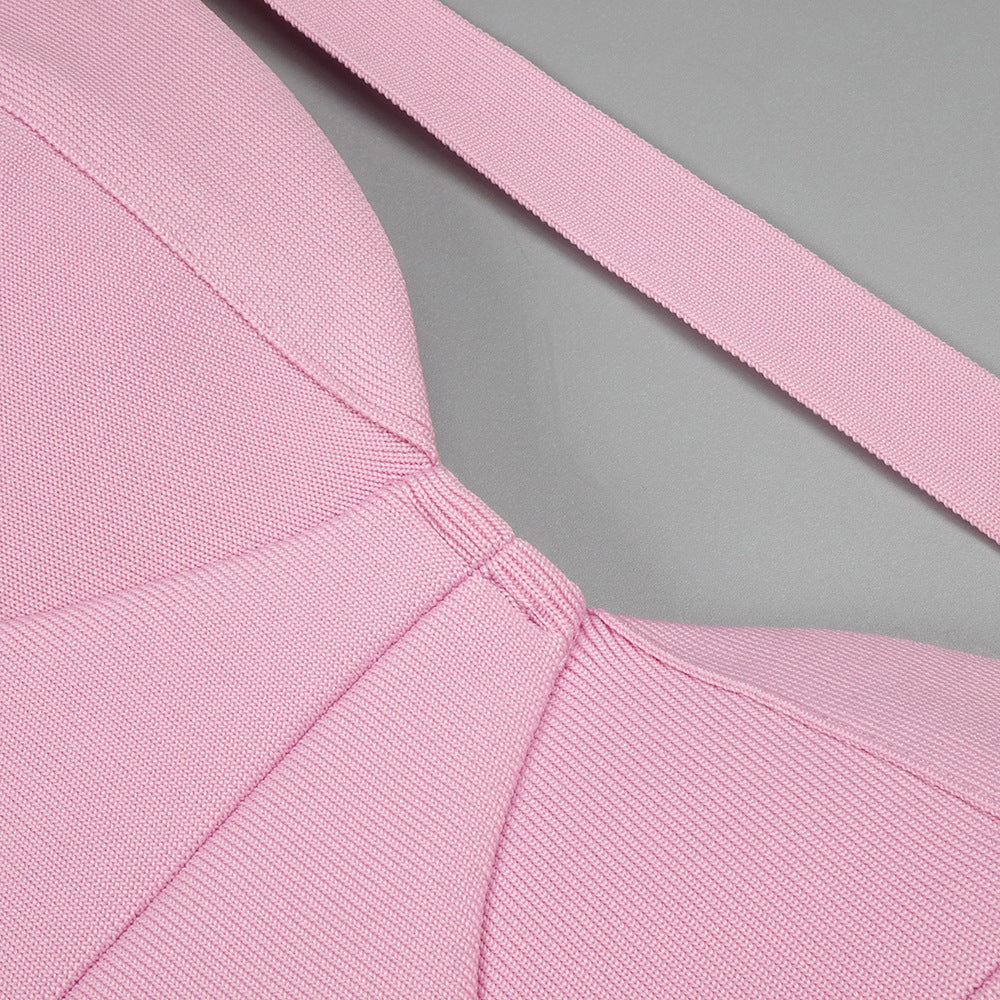 ARI PINK FRILLED BOTTOM BODYCON MIDI DRESS