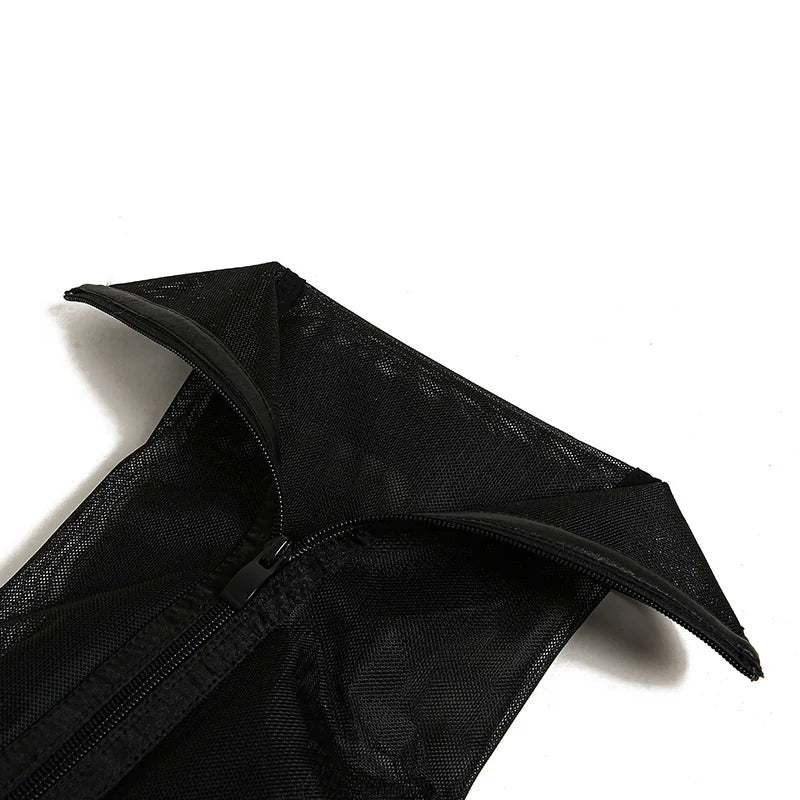 BLACK METAL POINTED TOE MESH BOOTS