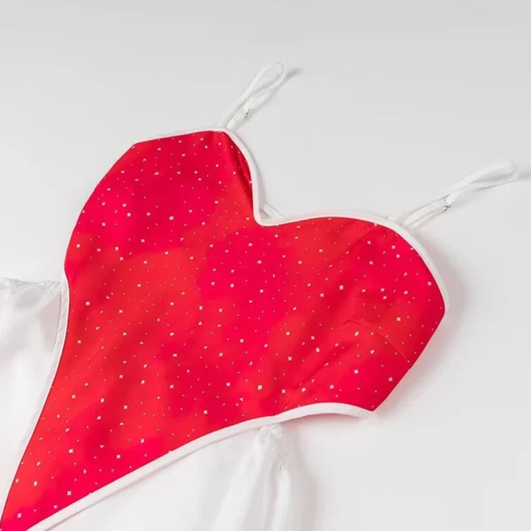 HEART PRINT V Neck SLING DRESS