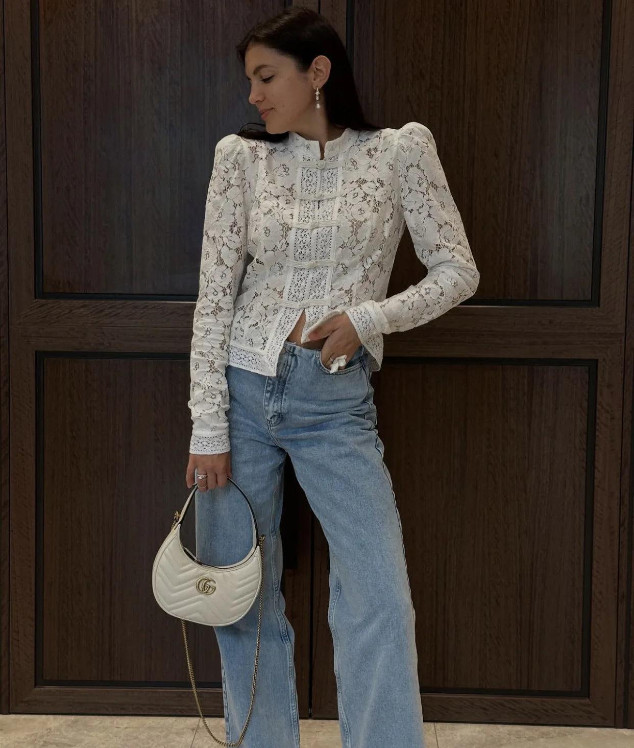 Vintage Sheer Lace Blouse for Women | Long Sleeve See-Through Top with High Neck