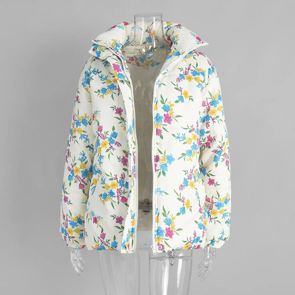 Floral Puffer Jacket with Hood – Women’s Quilted Winter Jacket