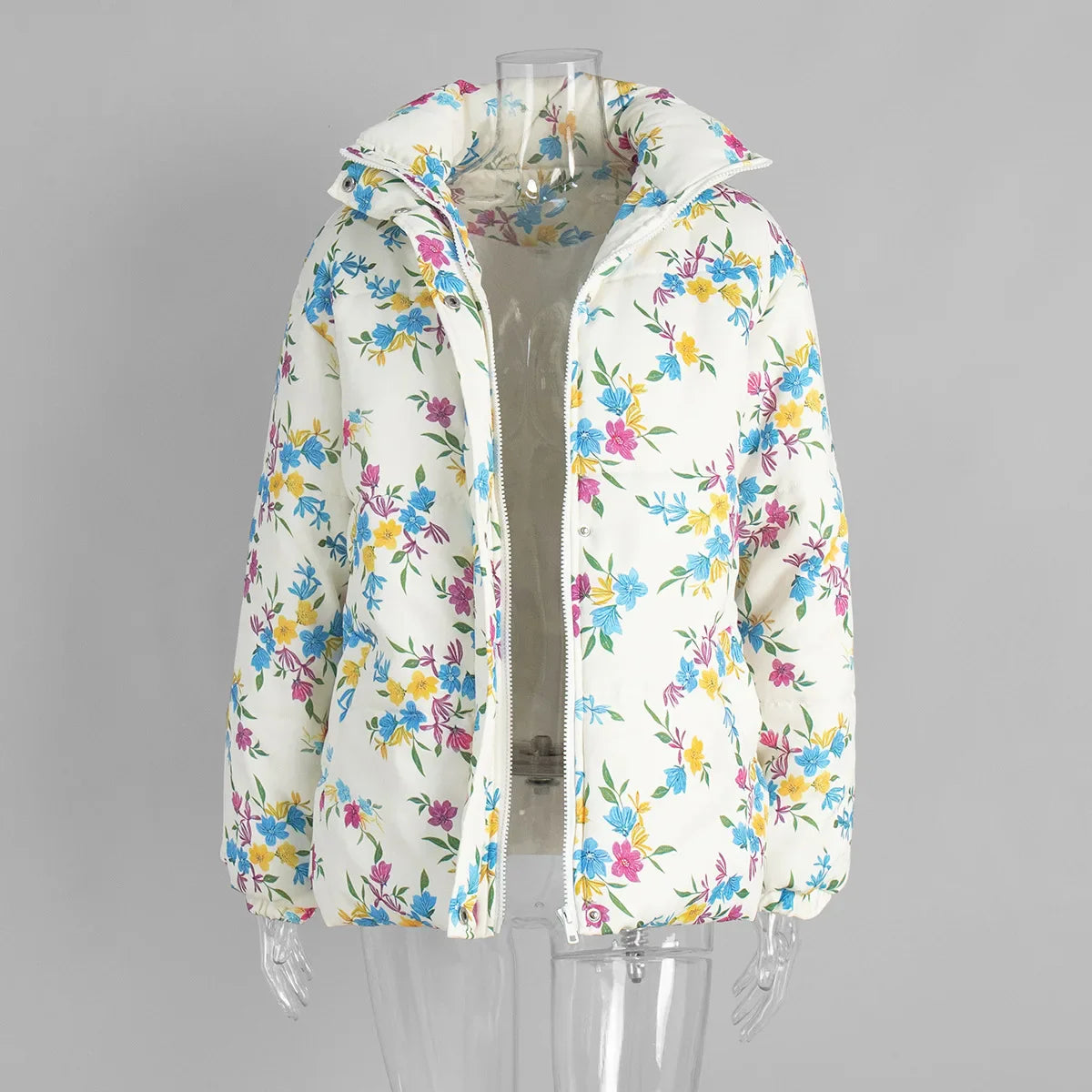 Floral Puffer Jacket with Hood – Women’s Quilted Winter Jacket