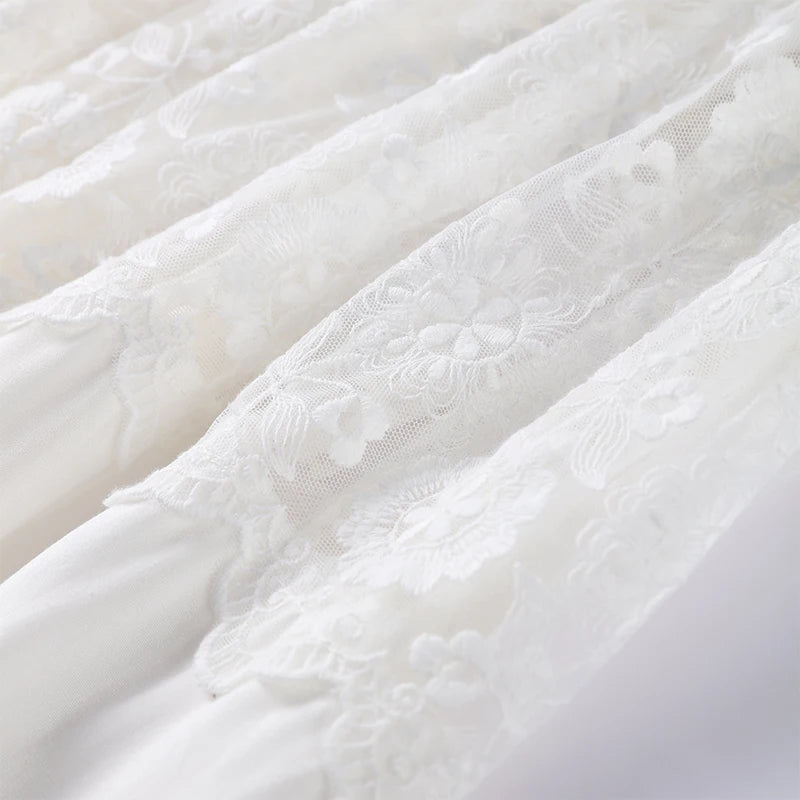 White Lace High Waist Beach Bloomers – Summer Holiday Embroidered Capri Pants