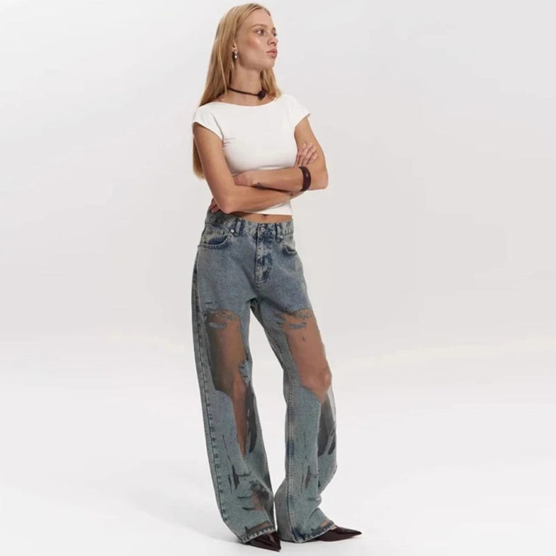 DISTRESSED RIPPED GRUNDE BAGGY DENIM JEANS