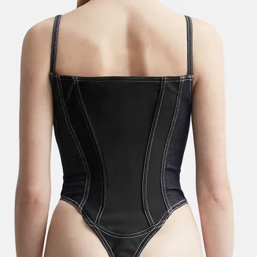 KHALY ZIPPER DENIM BODYSUIT