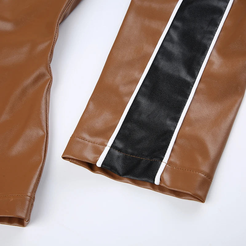 GIGI PU LEATHER BROWN COAT