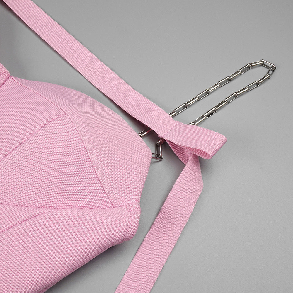 ARI PINK FRILLED BOTTOM BODYCON MIDI DRESS