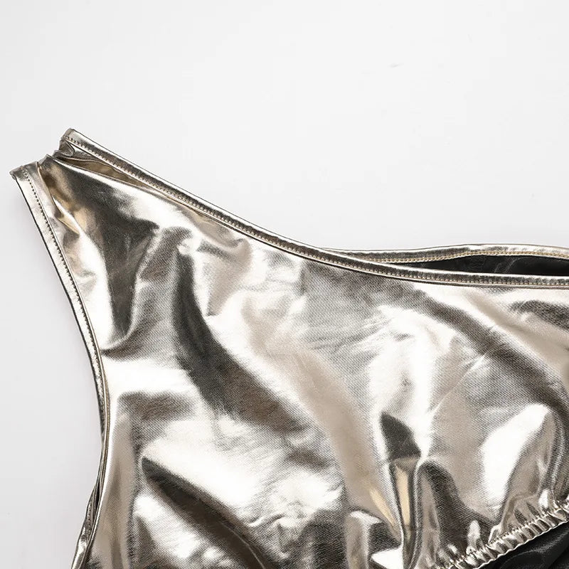 ONE INCLINED SHOULDER SILVER MIDI DRES