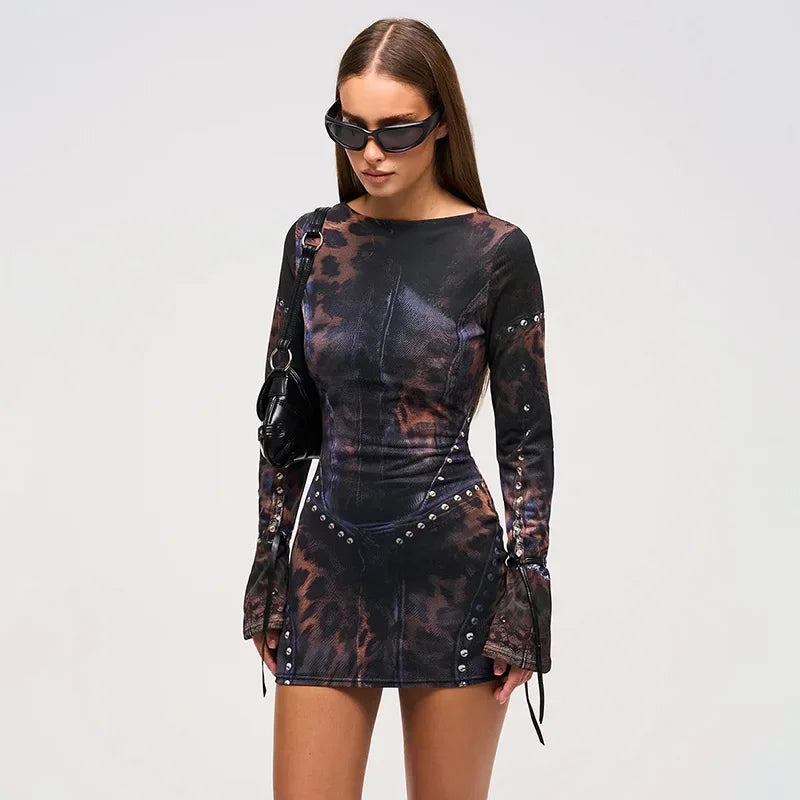 ANIMAL PRINT LONG SLEEVE MINI DRESS