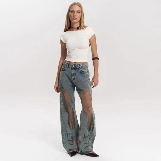 DISTRESSED RIPPED GRUNDE BAGGY DENIM JEANS