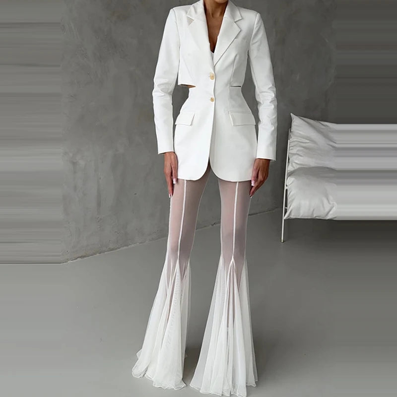 SLIM FLARED PLEATED TROUSERS