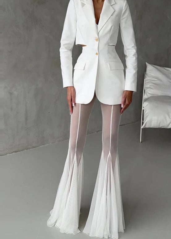 Sheer Flared Pleated Trousers – High Waist Transparent Wide Leg Pants