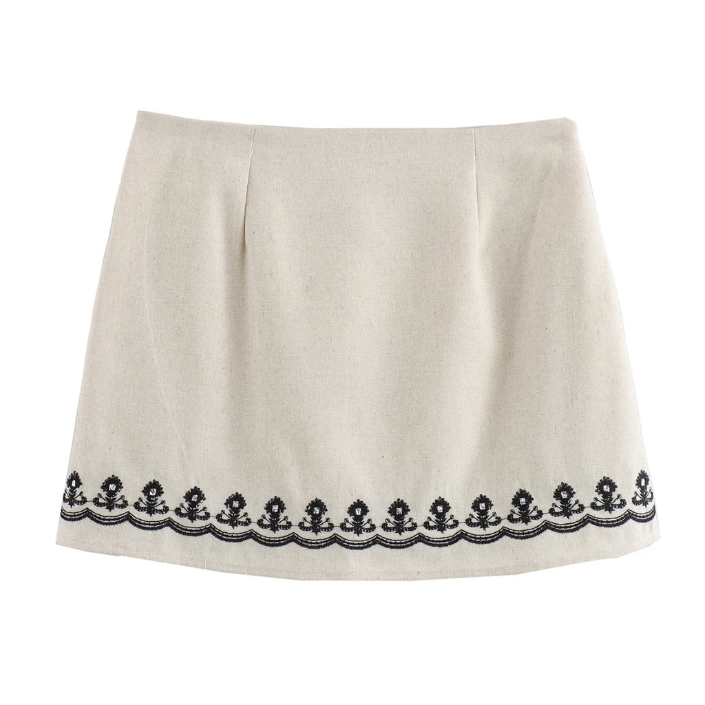 EMBROIDERED MINI SKIRT and HALTER CROP TOP SET