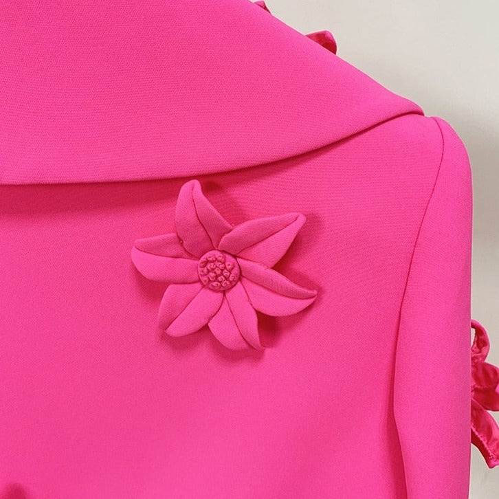 THEODORA PINK FLOWER DECORATED BLAZER and SKIRT