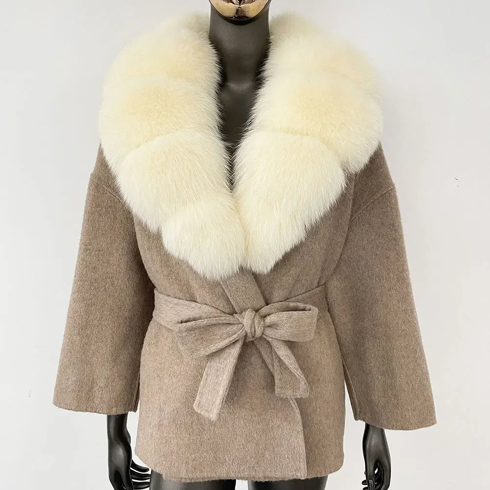 Wool Blend Coat with Fox Fur Collar – Women’s Luxury Winter Coat