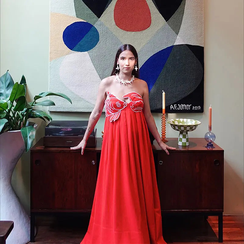 RED SLING SLEEVELESS MAXI DRESS