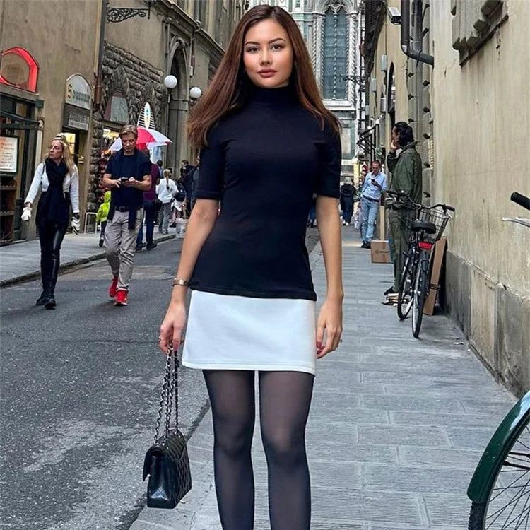 WHITE SKIRT SHORT SLEEVE MINI DRESS