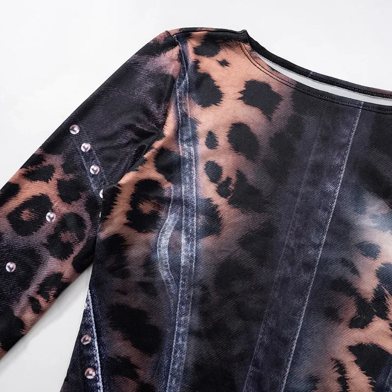 ANIMAL PRINT LONG SLEEVE MINI DRESS