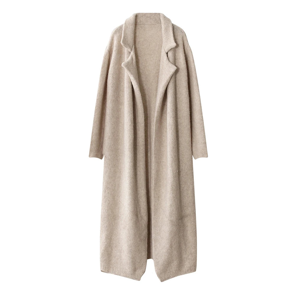 Apricot Three-Piece Set – Long Coat, High Neck Sweater & Ruffled Mini Skirt for Elegant Fall Style