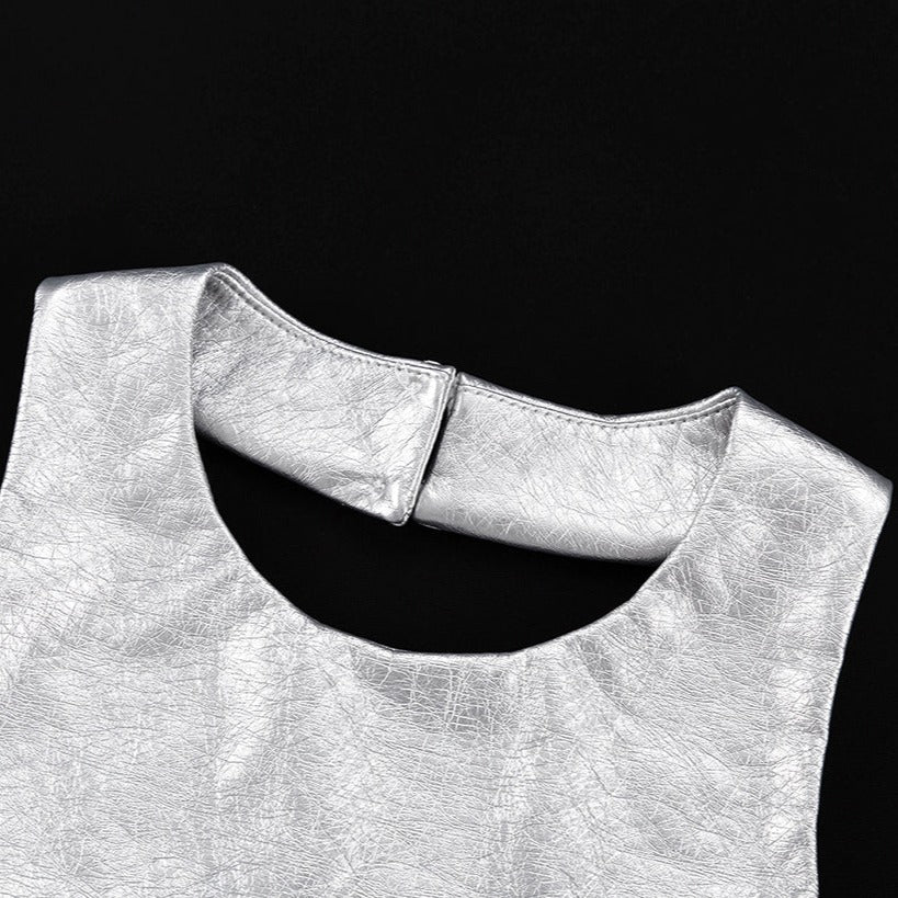 NOAH PU LEATHER SILVER SLEVE LESS MINI DRESS