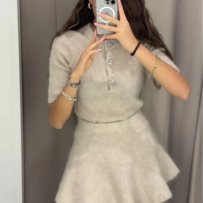 WOOL HALF SLEEVE TOP and SKIRT