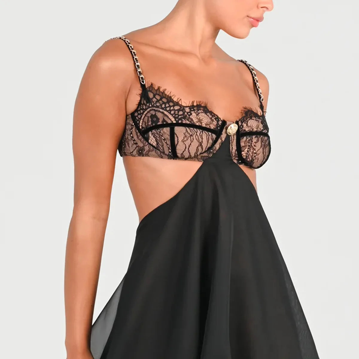 CHIFFON LACE HOLLOW OUT MINI DRESS