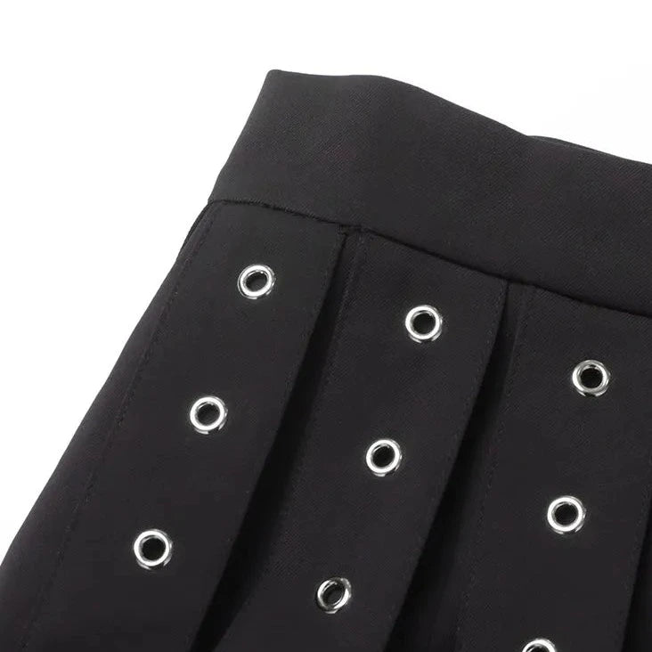 BLACK STRAPPY BELTED SKIRT