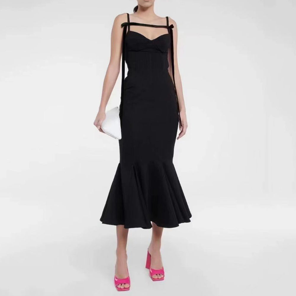 ARI PINK FRILLED BOTTOM BODYCON MIDI DRESS