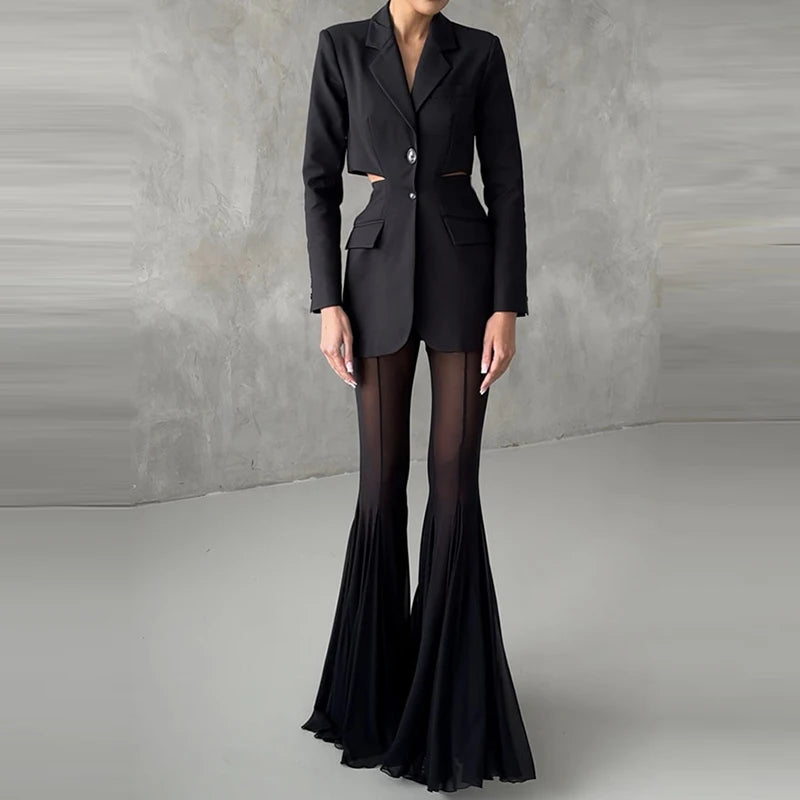 SLIM FLARED PLEATED TROUSERS