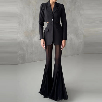SLIM FLARED PLEATED TROUSERS