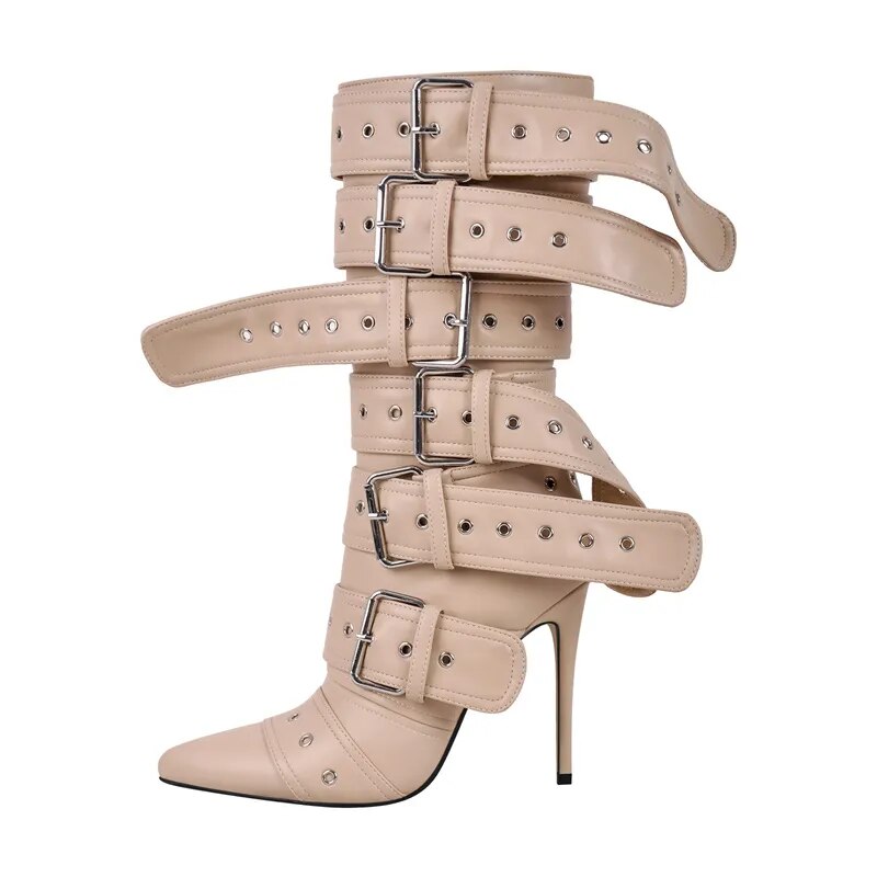 POINTED HEELED BOOTS decorated with BELTS