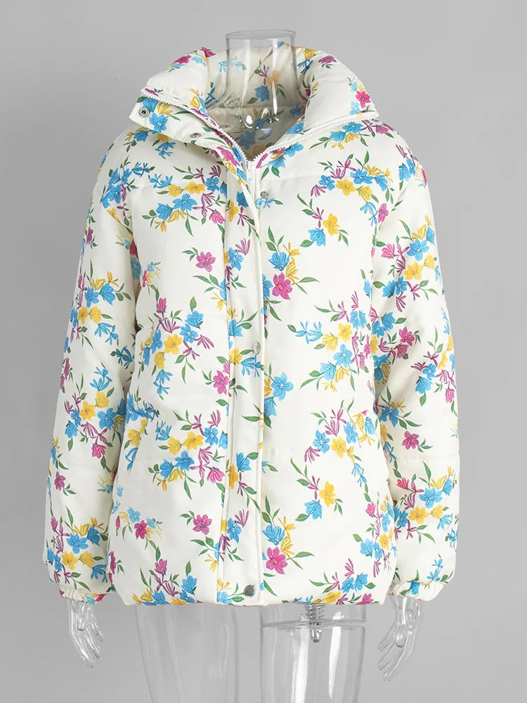 Floral Puffer Jacket with Hood – Women’s Quilted Winter Jacket