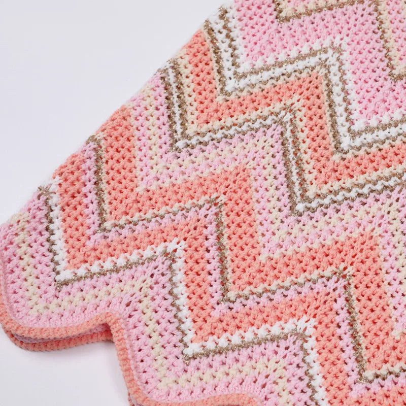 Pink Zigzag Knit Co-Ord Set – Sleeveless Top, Cardigan & Wide-Leg Pants