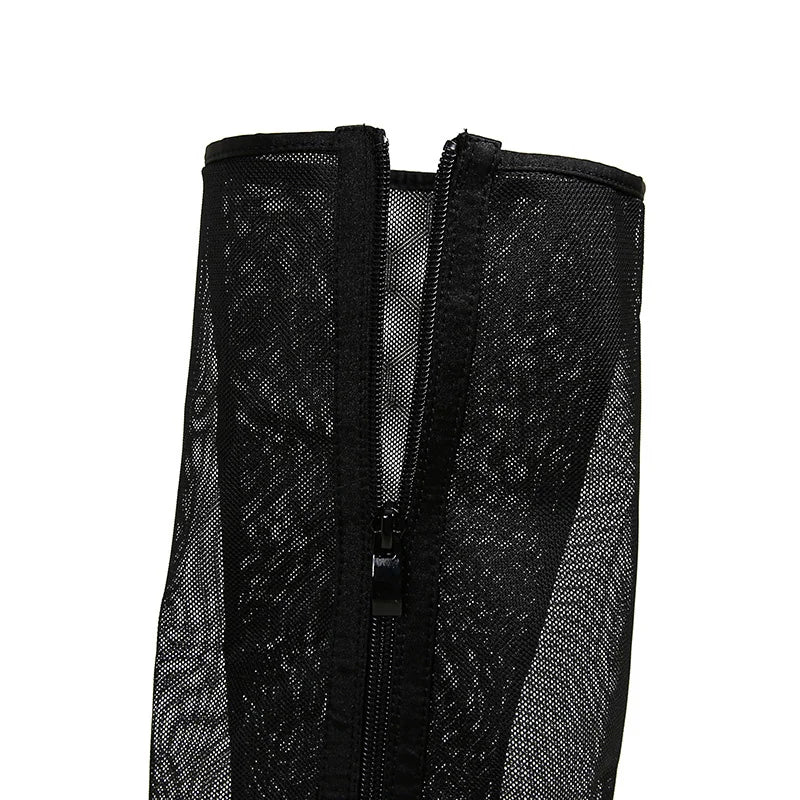 BLACK METAL POINTED TOE MESH BOOTS