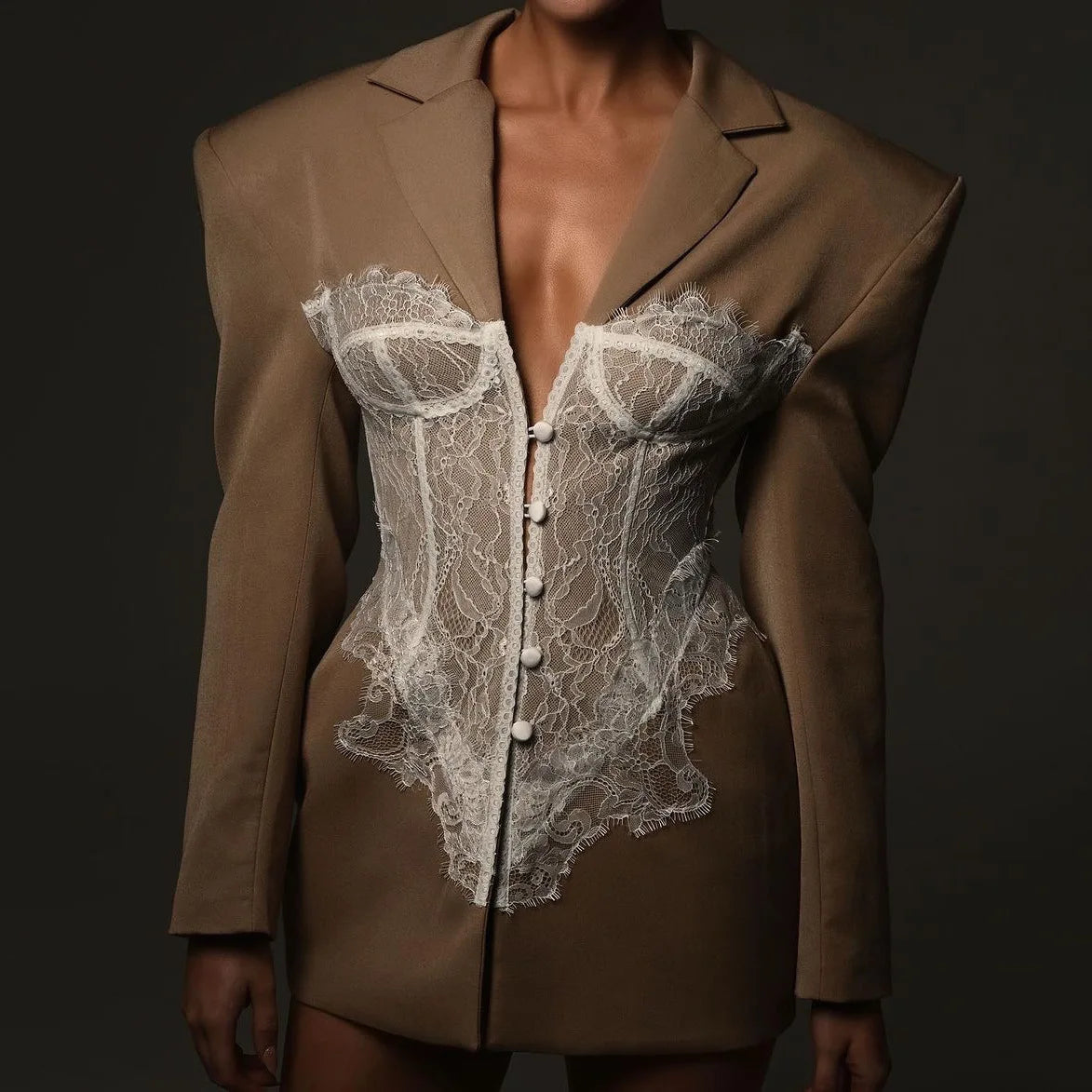 PATCHWORK LACE CORSET BLAZER