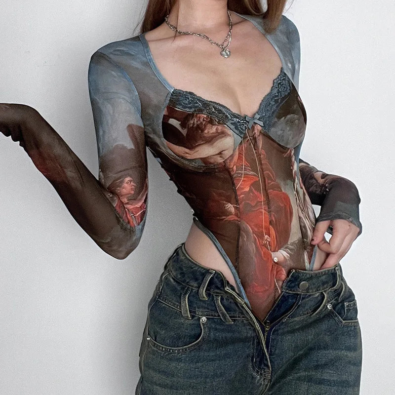 LORY MESH PRINTED BODYSUIT