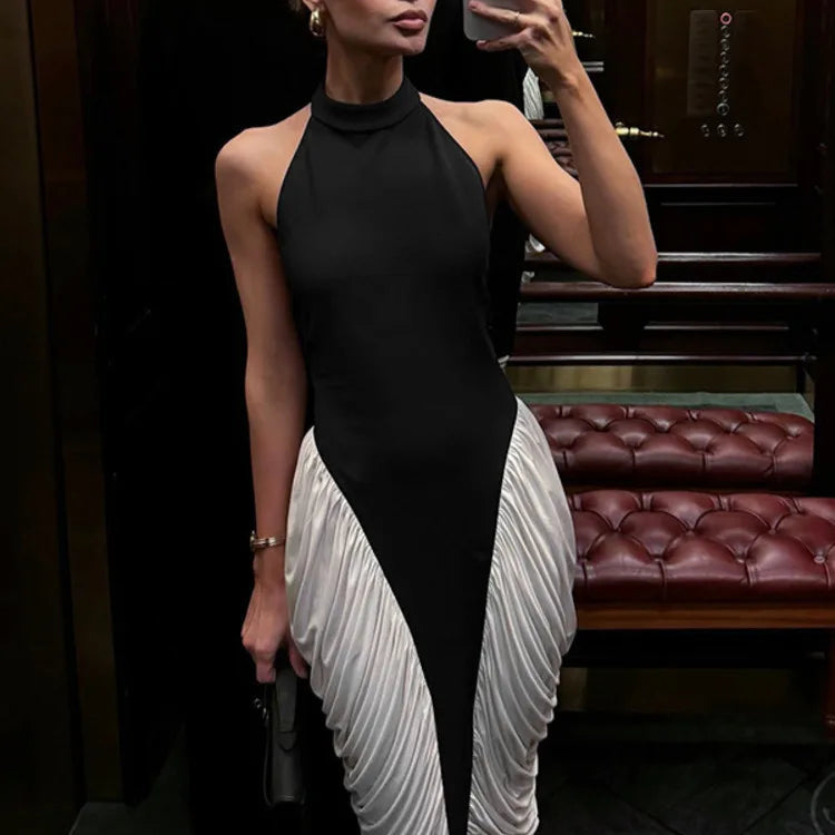 PATCHWORK SLEEVELESS BODYCON MIDI DRESS