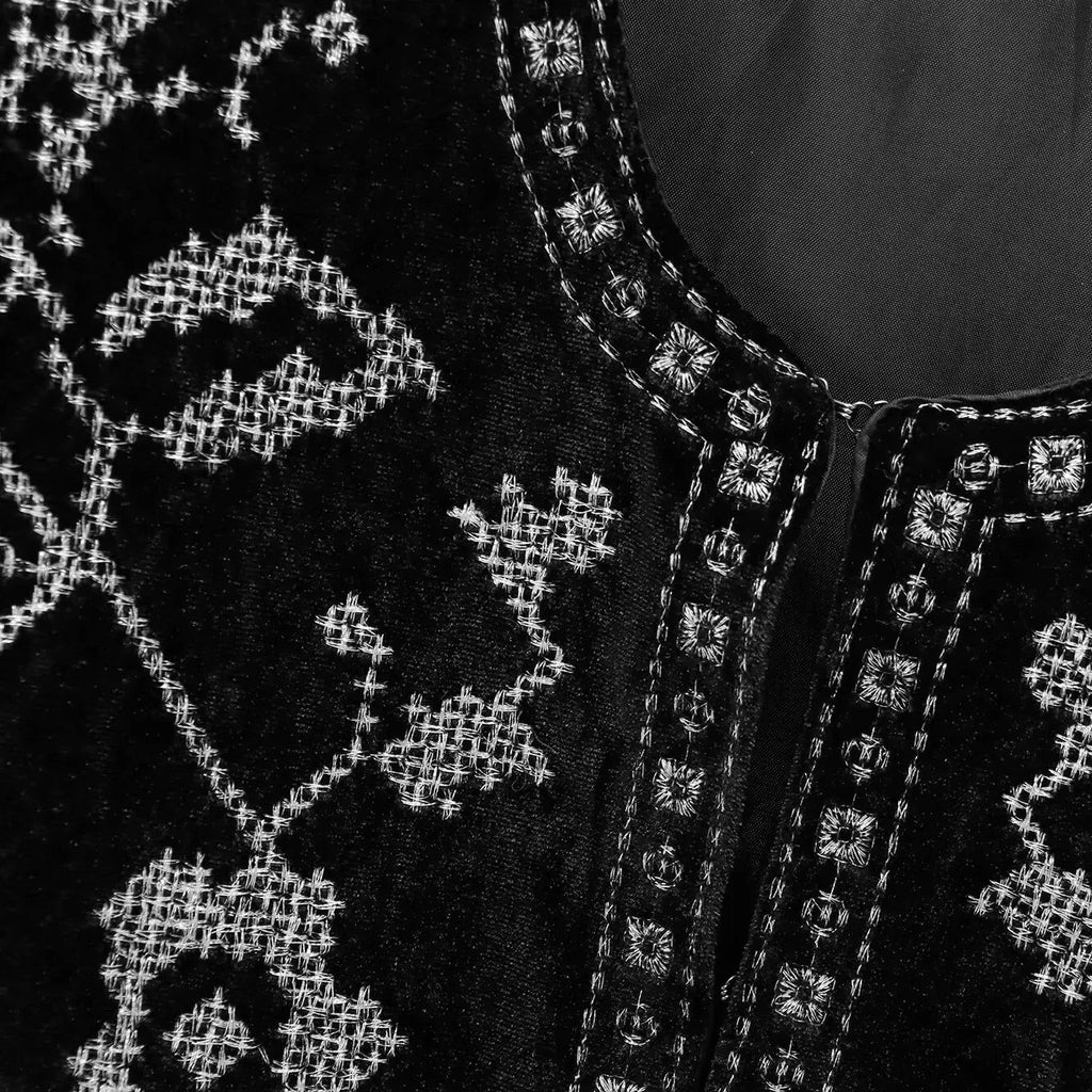 CASUAL VELVET EMBROIDERED ORNAMENT BLACK JACKET