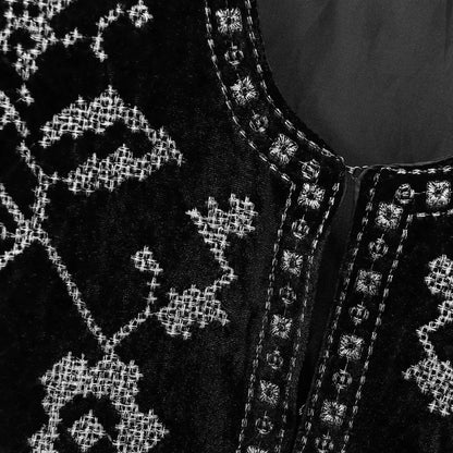 CASUAL VELVET EMBROIDERED ORNAMENT BLACK JACKET