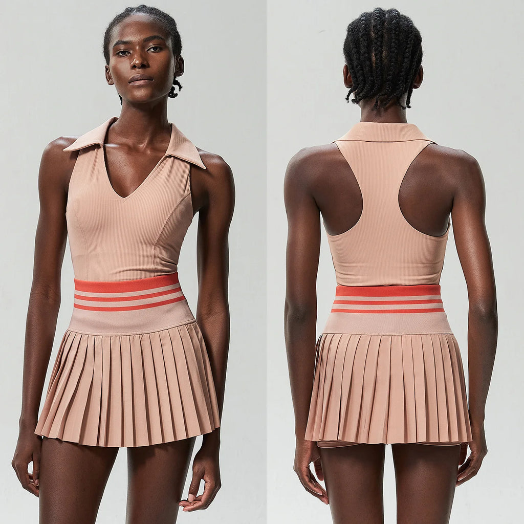 Women’s Two Piece Yoga Set – Gym Top & Tennis Skirt Quick Dry Sportswear