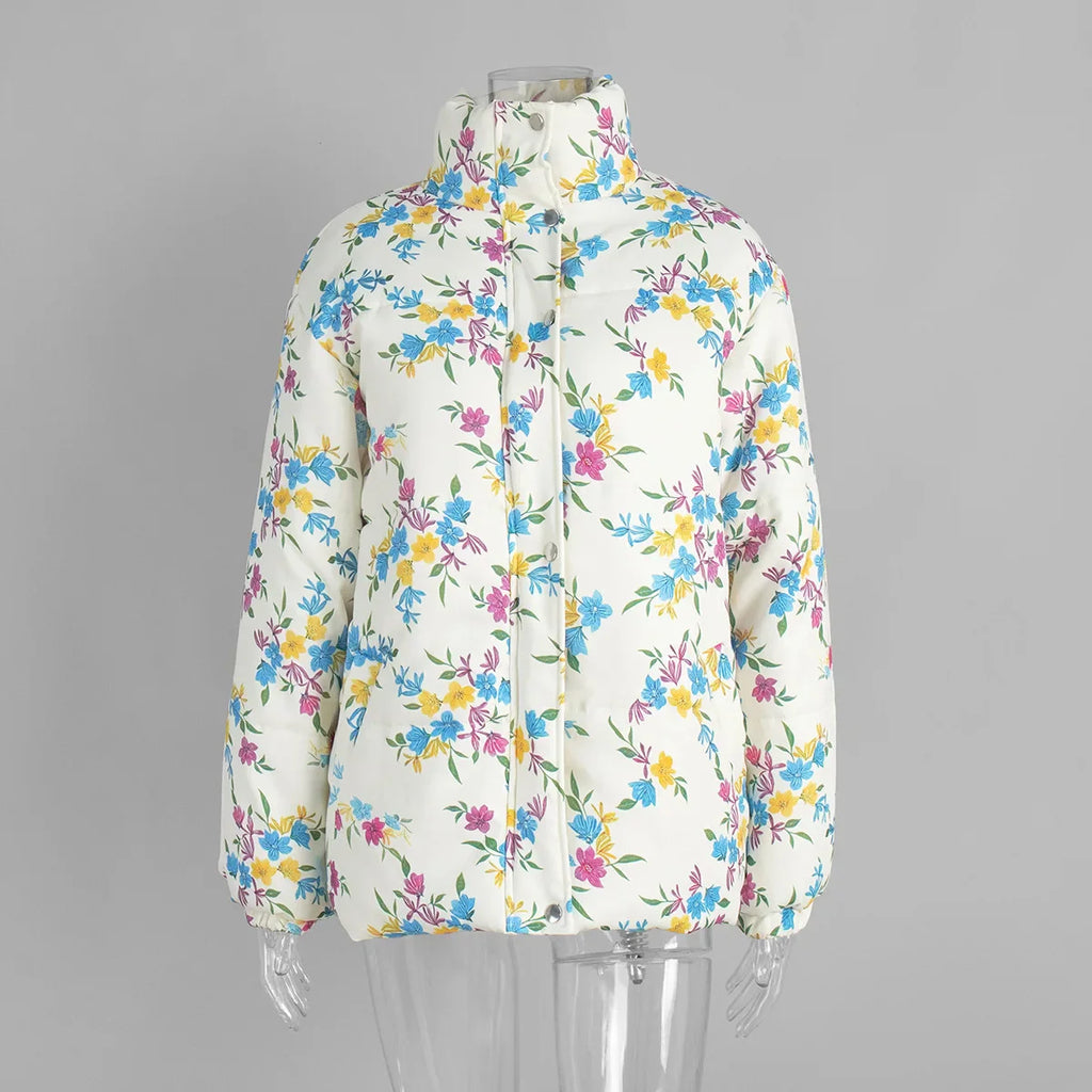 Floral Puffer Jacket with Hood – Women’s Quilted Winter Jacket
