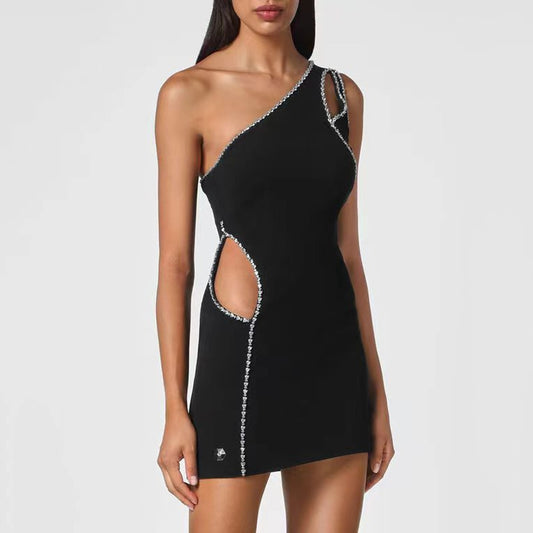 MADELYNN  CRYSTALS HOLLOW OUT MINI DRESS