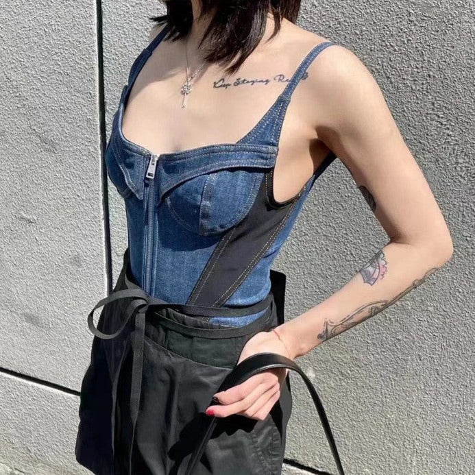 KHALY ZIPPER DENIM BODYSUIT